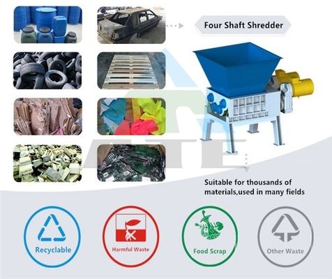 Vielseitiger Vierachsschredder zum Recycling von Metallholz und Kunststoff in verschiedenen Branchen